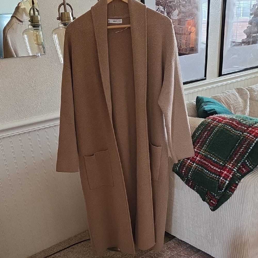 Mango Tan Knit Cardigan Coat